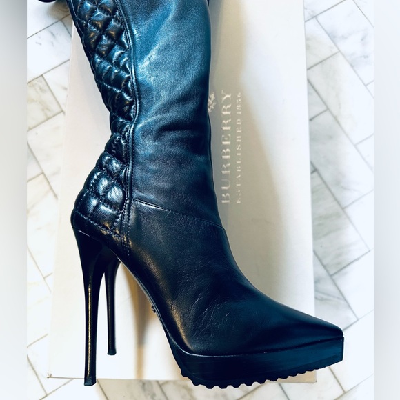 NWT RARE RUNWAY AUTHENTIC BURBERRY THIGH HIGH BLACK LEATHER BOOTS - Picture 8 of 14